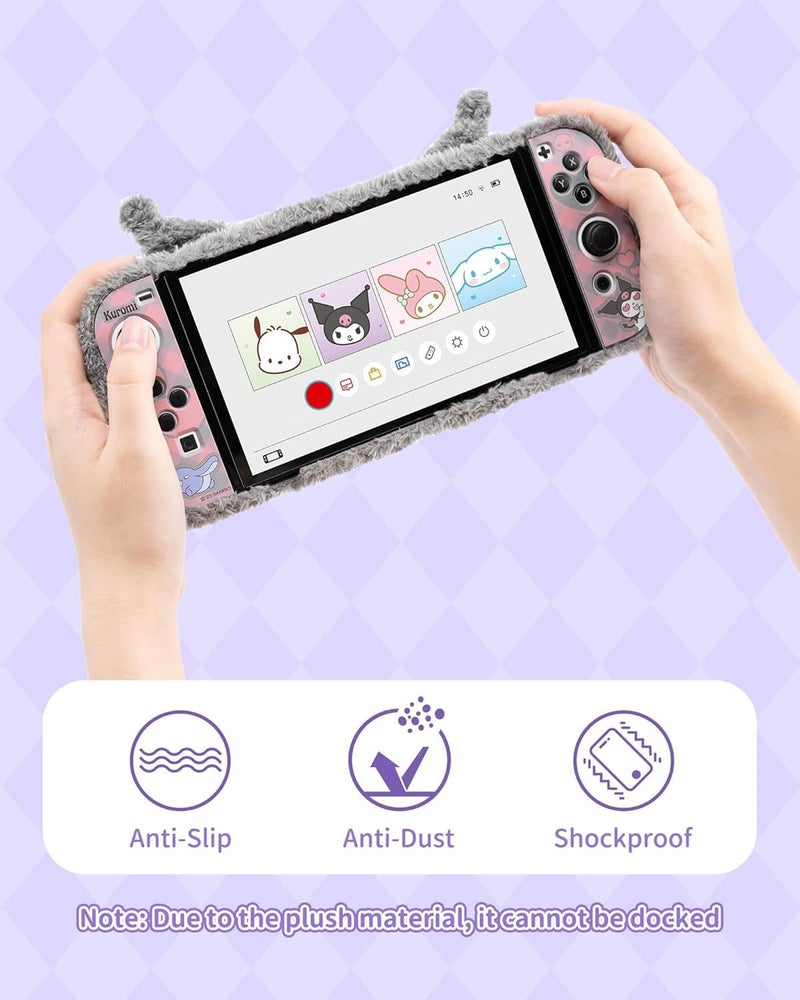 Kuitmor Plush Protective Case for Switch OLED, PC Hard Protective Shell Cover, Anti-Scratch and Shock-Absorption Switch OLED Cover with Stand - Image 4